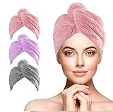 URAQT Haarturban Mikrofaser, 3 Stück Turban Handtücher Schnelltrocknend Handtuch, Damen Haarhandtuch Kopfhandtuch Duschhaube mit Knop