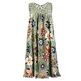 Lulupi Damen Boho Ärmellos Geblümtes Kleid Kurz Spitzenkleid Mini Sommer Strandkleid Hemd T-Shirt-Kleid Große Größ