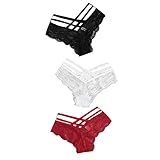 ZDJH Unterhosen Damen Spitze Panty Slips 3er Pack Niedrige Taille Nahtlos Höschen Für Frauen Einfarbig Elastisch Miederhose Weich Bequeme Bikinis Taillenslips Erotische Wäsche Dessous Spitzenslip