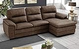 Dafne Italian Design Ecksofa, 3-Sitzer, mit Halbinsel, rechts, Kunstleder, Nubuk-Optik, Braun, 275 x 158 x 94