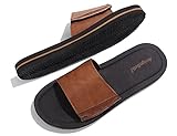 ARRIGO BELLO Badelatschen Herren Klettverschluss Latexsohle Pantoletten Badeschlappen Leder Schlappen Sommer Beach Pool Sandalen Größe 41-46(braun,43)