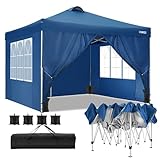 3x3 Pavillon Wasserdicht Pop up Faltpavillon Pavillon mit 4 Seitenteilen Faltbar Zelt Gartenpavillon, 4 Sandsack