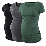 Love2Mi 3 Pcs Kurzarm Umstandsshirt Umstandsmode Tshirt Einfarbig Schwangerschafts Kleidung Schwarz Dunkelgrau Pocken Dunkelgrün L