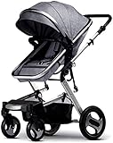 Leichter Babywagen Tragbare Leichte Regenschirm Kinderwagen Trolley Auto Reisesystem, Stoßfrühlingskorb mit Kinderwagen, hochverstellbarem Sichtfeld Kinderwagen (Color : Gray)