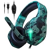 Stynice PS4 Headset 3.5 mm Over Ear Headphones Wired Gaming Headset with Microphone and LED Light for Laptop Mac PC PS4 PS5 Xbox One Controller (Camouflage)