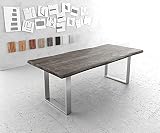 DELIFE Esszimmertisch Edge Akazie Platin 220x100 XL Edelstahl Schmal Live-Edge Gestell: Edelstahl S