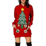 TWIOIOVE Party Outfit Damen Sexy Hooded Sweat Pulli Lässig Weihnachten Druck Weihnachtskleid Freizeitkleider Leicht Atmungsaktiv Weich Abendkleid Tunik