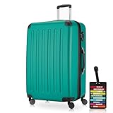HAUPTSTADTKOFFER - Spree - Hartschalenkoffer Rollkoffer + Kofferanhänger, erweiterbarer Reisekoffer , 4 Rollen, TSA, 75 cm, 119 Liter, Aquagrü