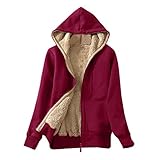 Zilosconcy Damen Windbreaker Mit Kapuzen Plüschjacke Leichte Jacke Mit Kapuzen Langarm Cardigan Wolljacke Herbstjacke Windbreaker Flanell Sweatshirt Oversized Kapuzenpullover Oversize Plus S