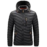 XPDD Baumwollpolsterjacke Daunenjacke Herren Einfarbig Steppjacke mit Kapuze Übergangsjacke Sportjacke Freizeitjacke Street Style Outdoorjacke Winterjacke Mantel Männer Outwear Baumwolljack