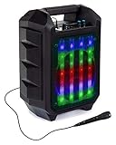 Beatfoxx OutdoorJam LED Bluetooth Lautsprecher - Mobile Karaoke Anlage - Outdoor Speaker mit Radio, USB und AUX - PA Anlage inklusive Hand Mikrofon - Integrierter 2200-mAh-Akku - schw