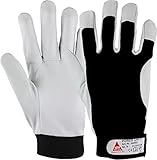 KERMEN.EU Profi Arbeits-handschuhe POWER GRIP II, 5-Fg.-Sicherheitshandschuhe aus Nappaleder - Größe: 7 bis 12, Weiß / Schwarz, 8