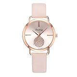 WPBOY Uhren für Frauen. Frauen-Diamant-Accented Armband-Uhr-Frauen-Uhren-Lederband Luxus-Quarz-Uhren-Mädchen-Damen-Armbanduhr (Color : Pink)