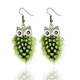 ZRDMN-Ohrstecker Dangler Ohrhänger Schmuck für Frauen Europäische und amerikanische Mode Der klassische Eulenfeder-Wellenpunkt reizendes Tier mehrfarbiger grüner Schmuck-Ohrring