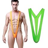 Lichma Borat Mankini Herren-Badeanzug mit V-Ausschnitt, Stretch, 2 Stück, Grün + Orange, Einheitsgröß