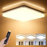 LED Deckenleuchte Dimmbar mit Fernbedienung, 24W 2400LM Deckenlampe, Helligkeit und Lichtfarbe einstellbar, LEOEU IP54 Bürodeckenleuchte für Wohnzimmer Schlafzimmer Bad Kücke Büro H