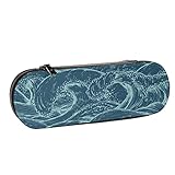 Federmäppchen Cool Waves Tsunami Sea Scenery Line Federmäppchen Kosmetiktasche mit Reißverschluss Federmäppchen aus Leder Multifunktions-Federmäppchen mit Reißverschluss für Schule, Bü