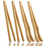 4 Stück Bambus Lebensmittel Clip, 18 CM Bambus Zangen Klein Grillzange Küche Zange für Toast Tee Sushi Enthält(2 gerade Zange und 2 gebogene Zange)