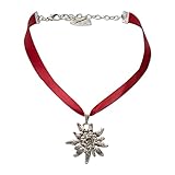 Alpenflüstern Satin-Trachtenkette Strass-Edelweiß - Damen-Trachtenschmuck Dirndlkette rot DHK115