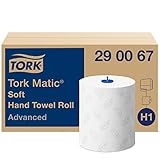 Tork Matic Rollenhandtuch Advanced 290067 - H1 Papierhandtücher für Rollenhandtuchspender, weich, reißfest, 2-lagig, weiß, mit Blatt-Prägung in G