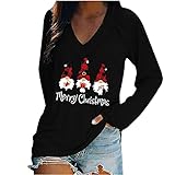 LIEIKIC Weihnachten Langarmshirt Pullover Herbst Winter Langarm Oberteile, Sweatshirt Casual Fun Print V-Ausschnitt Long Sleeve Sweater Loose Sports Bluse Übergroße Teenager Mädchen Hoodie Loose Top