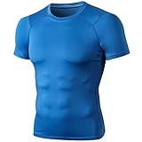 Muskelshirt Herren Kurzarm Sommer Rundhals Einfarbig Herren Laufshirt Wandern Basic Stretch Slim Fit Herren Shirt Wicking Jogging Herren Sportshirt C-Blue1 S