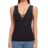 Joyshaper Damen Thermo Top Warme Spitzen Unterhemd Trägertop Tank Top Schwarz S