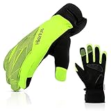 HIKENTURE Winterhandschuhe, Wasserdicht Fahrrad Handschuhe Winter Herren Damen, Winddichte Skihandschuhe Fahrradhandschuhe mit Langlauf Gel Gepolstert Männer Frauen, Outdoor Handschuhe-Geldgrün M