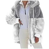 PAOLIAN Plüschjacke Damen Kurz Winterjacke Kunstpelzjacke Kunstwollmantel Faux Wolle Mantel mit Kapuze Plüsch Jacke Oversized Fleecejacke Weich Teddyfell Teddyjacke Übergangsjack