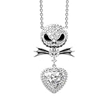 Jeulia 2.5 Karat Nightmare Halskette 925 Sterling Silber Jack und Sally Skull Anhänger Halskette Herz Halskette für Frauen Teen Girls Birde Romantic mit Schmuck Geschenkbox (Silber-1)