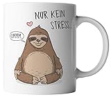 vanVerden Tasse - Nur kein Stress - Faultier - beidseitig Bedruckt - Geschenk Idee Kaffeetassen, Tassenfarbe:Weiß