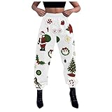 Warme Sherpa Gefüttert Jogginghose Damen Weihnachten Drucken Festival Kordelzug Sportlich Hose mit Taschen Fleece Winter Sporthose Elastic Taille Street Jogger Laufhose Baggy Workout Lounge H