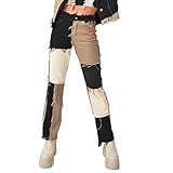 Carolilly Straight Jeans Damen High Waist Hose Patchwork Damen Jogginghose Push Up Farbblock Denim Hose Damen Streetwear (schwarz, M)