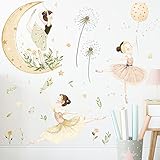 HUIJK Schlafzimmer dekorative Aquarell-Mond Stern Aufkleber Tanzzimmer Dekoration Kinderzimmer Prinzessin Selbstklebendes Papier Schlafzimmer Pusteblume Wandsticker Dekorative Tapete (Farbe: gemischt)