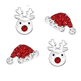 FIVE-D 2 Paar Ohrringe Weihnachten Nikolaus Mütze und Weihnachtseule 925 Sterling Silber im Schmucketui (Set-3)