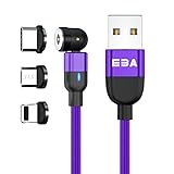 EBA Rotate Magnetic Cable Free Rotation 540 Degree 2.4 A USB 2.0, Magnetisches ladekabel Geflochtenes USB Kabel für i-Produkt/Micro USB/Type C Magnetisches ladekabel USB (Lila)