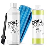 DILIXIN Grillreiniger Gel | löst hartnäckige Verkrustungen am Grillrost | hochkonzentriert | + Pinsel und Reinigungstuch | + Gratis Grillanzünder Gel | 500