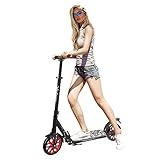 Kickscooter für Erwachsene, 20cm /200mm Großes Rad Scooter Cityroller für Kinder ab 10 Jahre und Teenager, klappbar Tretroller, Höhenverstellbar Roller mit Tragegurt (Rot)