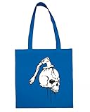 Jutebeutel Totenschädel mit Axt im Kopf Blut Skelett Rocker Motorradclub Gothic Biker Skull Emo Old School Baumwolltasche Eink