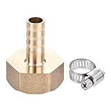 sourcing map Schlauchanschlussadapter aus Messing, 10 mm Widerhaken x G3/4 Innenrohr mit Schlauchschelle und Unterlegscheib