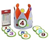 Geburtstagskrone und bunte Geburtstagskerzen Kindergeburtstag - schöne Geburtstagsdeko Filz-Stoff-Krone mit austauschbaren Zahlen + 10 magische Geburtstagskerzen, die NICHT ausgehen. (kreis + kerzen)