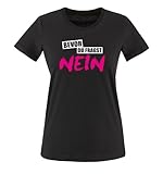 Bevor du fragst Nein - Deluxe - Zweifarbig - Damen T-Shirt - Schwarz/Weiss-Pink Gr. XL