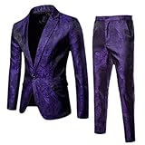 Zaiyi Jacke + Hose Herren Business Slim Anzug Sets Bedruckter Smoking Hochzeit Formales Kleid Blazer Bühnenauftritt Anzug BTZ02 Purple XXL