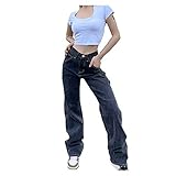 Y2K Jeans Baggy 90er Vintage Jeanshosen für Damen,Damen Straight Leg Hose mit Hoher Taille Y2k Hose Streetwear Harajuku Pants Jeans Glatte Jeans Jeans mit hoher Taille 90er Jahre Vintage J