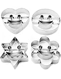 HomeTools.eu® - 4 Ausstech-Formen Smiley Keks-Formen Gesichter, Austecher für lustiges Gebäck, Smile Emoji Herz Stern Blume, Edelstahl, 4 Stück