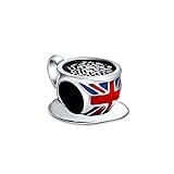 Reisen England Urlaub Britische Flagge Union Jack UK London Kaffee Tee Tasse Charm Perle für Frauen .925 Sterling Silber Fit Europäisches Armb