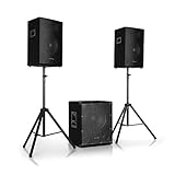 AUNA Cube - 2.1 Aktiv PA-Set, Bi-Amping Technologie, Echo, Bass- und Treble-Control, inkl. Zubehör, 2 x 30 cm (12') Lautsprecher, 1600 W Gesamtleistung, 46 cm (18') Subwoofer, schw