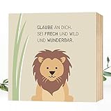 Wunderpixel® Holzbild Mut-mach-Löwe - 15x15x2cm zum Hinstellen/Aufhängen, echter Fotodruck mit Spruch auf Holz - Wand-Bild Aufsteller im Kinderzimmer zur Dekoration oder als Geschenk-I