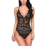 Dessous für Frauen Teddy Dessous Sexy Bodysuit Weiß Spitzenkleid Schwarz Spitze Dessous Sexy Negligees Babydoll Nachtwäsche, schwarz, Larg