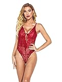 MTRSUE Spitzen-Body-W?sche f¨¹r Frauen,Einteiliger Teddy-Spitzen-Body,Tiefer V-Brustgurt Sexy Elegante Flitterwochen-W?